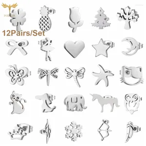 Pendientes de sementales Juego de acero inoxidable para niñas Animales Star Star Heart Heart Jewellry Jewelry Wholesale 12 pares Reventa de paquete