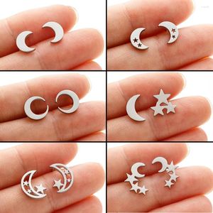 Boucles d'oreilles en acier inoxydable étoile de lune simple pour les femmes petit croissant oreilles milodières bijoux de mariage cadeaux amis