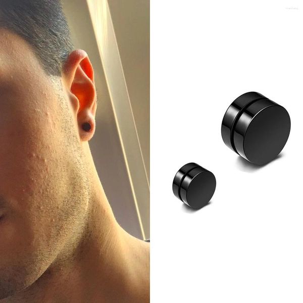 Pendientes de tuerca de acero inoxidable para hombre y mujer, aretes falsos negros magnéticos fuertes, sin perforación, sin agujeros para las orejas