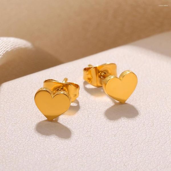 Pendientes de tuerca de acero inoxidable, corazón pequeño de 5MM para mujer y niña, joyería para oreja, Color dorado, declaración de amor, regalos para amigos