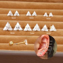 Boucles d'oreilles en acier inoxydable, Zircon cristal Triangle, petite oreille pour femmes et hommes 3/4/5/6/7/8mm, Piercing, bijoux pendentifs