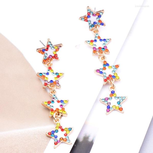 Pendientes de tuerca estrella esmalte Color dorado borla larga para mujer moda Glamour declaración joyería Bohemia chica fiesta regalo al por mayor