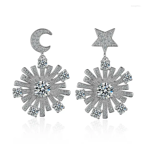 Boucles d'oreilles étoile demi-lune incrustée de Zircon, pendentif fleur brillante, mode coréenne, bijoux exquis, cadeau de Banquet pour fille