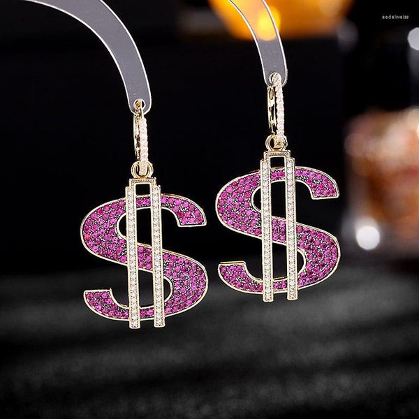 Boucles d'oreilles à tige États Light Sense of Luxury Senior Pendant Set Zircon Dollar Sign Character Design 