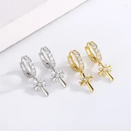 Boucles d'oreilles à clous en argent Sterling 925 pour femmes, incrustées de Zircon, "croix de pétale de Zircon", décoration Style gloire pour tenue de fête