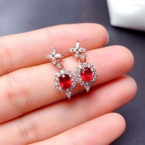 Boucles d'oreilles Sterling Silver 925 Fashion For Women 2022 Déclaration Transparent Red Ruby Rose Gol