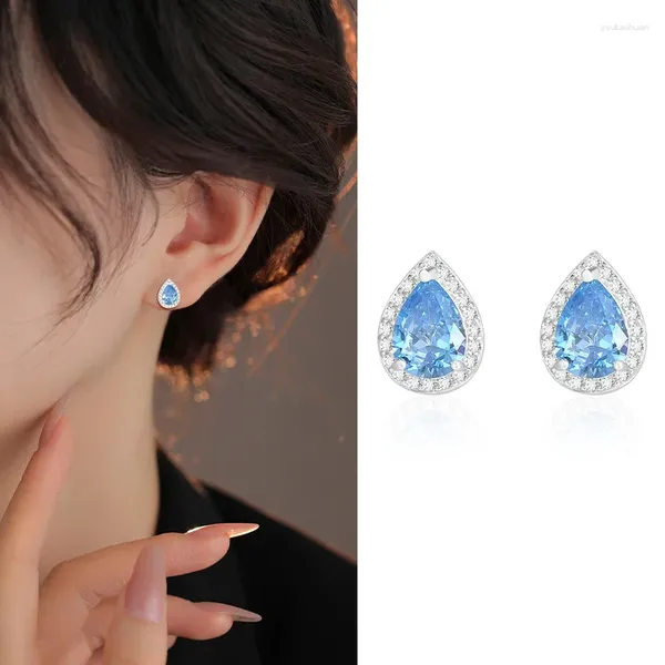 Pendientes de tuerca de plata de ley, color azul océano, corazón, joyería de moda para mujer