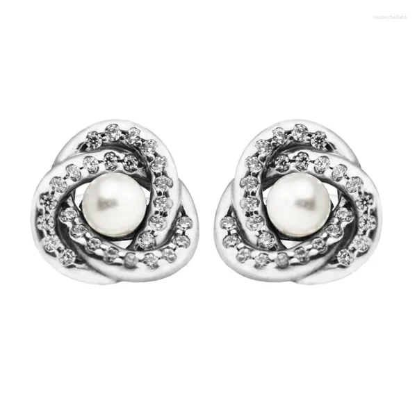 Boucles d'oreilles Sterling-Silver-Jewelry Luminal Love Nots avec White Crystal Pearl 925 Bijoux en argent