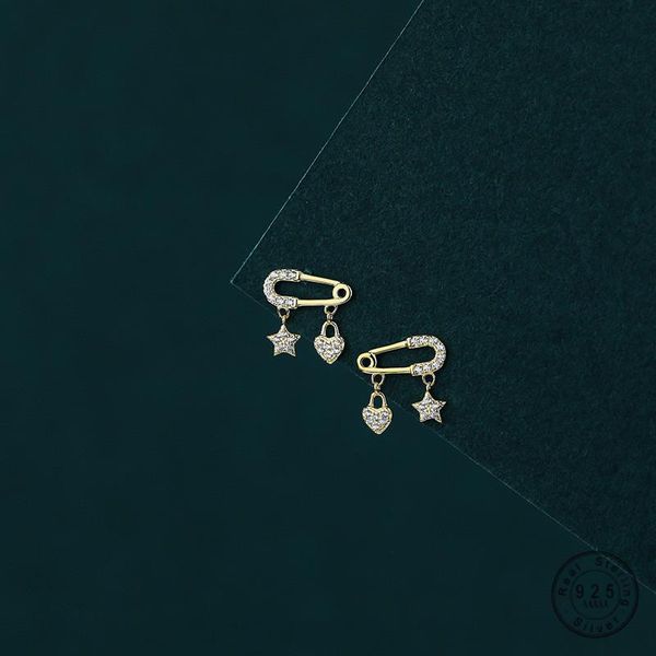 Pendientes de tuerca de plata de ley, pequeño y bonito Pin fresco para mujer, con incrustaciones de circón, estrella, corazón, oreja, joyería, regalo