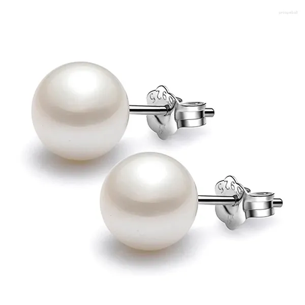 Boucles d'oreilles à tige en argent sterling pour femme plaqué platine avec perles rondes, bijoux classiques à la mode, cadeau de couple