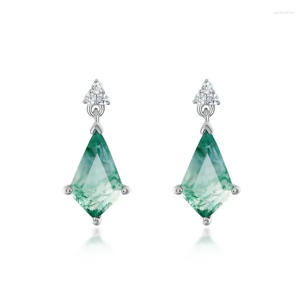 Boucles d'oreilles à clous en argent Sterling pour femmes, zircone verte, calcédoine, Agate géométrique, bijoux tendance et à la mode, cadeaux