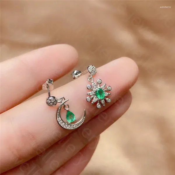 Style des boucles d'oreilles 925 argent incrusté naturel émeraude de bijoux pour femmes Moon Sun AB Design