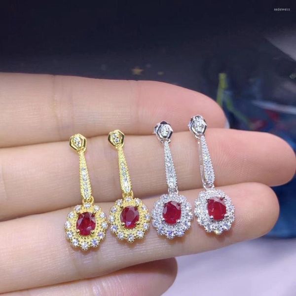 Boucles d'oreilles clous style rubis naturel rouge pour femme avec bijoux en argent