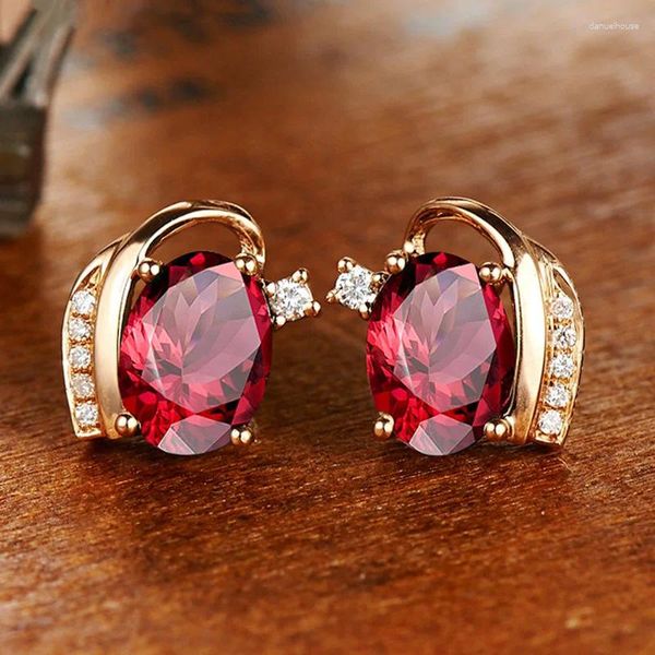 Pendientes de tuerca estilo moderno media luna cristal rojo circón para mujer chica elegante Simple joyería de fiesta diaria