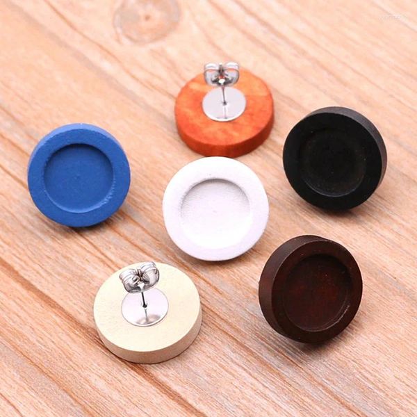 Pendientes de tuerca estilos Vintage 10 Uds. Pendiente de cabujón de madera de 12mm 6 colores ajustes de Base Diy accesorios de joyería de acero inoxidable en blanco