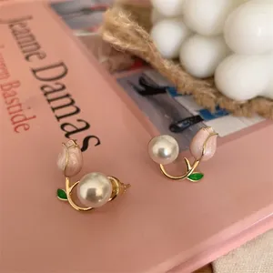 Boucles d'oreilles Style coréen élégant - Beautiful Tulip Pearl et S925 Silver Needle