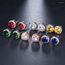 SUGO – boucles d'oreilles rondes en zircone pour jeunes filles, Design Simple, 6 couleurs, Options, joli cadeau, bijoux, mode été 2023