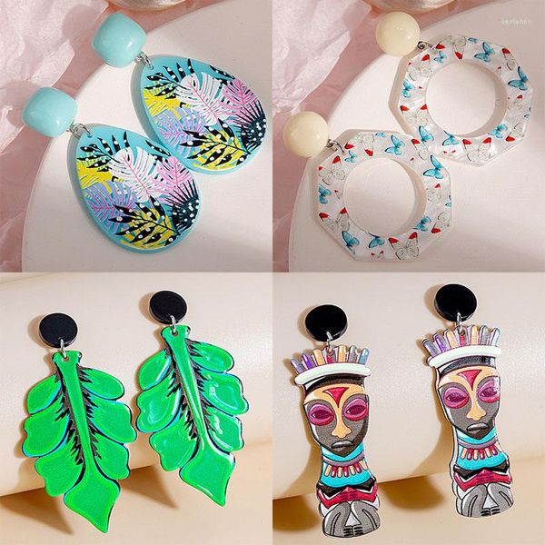 Boucles d'oreilles Design d'été, Statue de feuille, pendentif, breloques géométriques en acrylique, bijoux d'oreille, cadeaux de fête pour femmes et filles