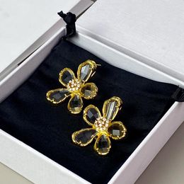 Boucles d'oreilles été marque de mode femmes doré Transparent exquis fleur glaçure oreille Clip fête Banquet bijoux cadeaux