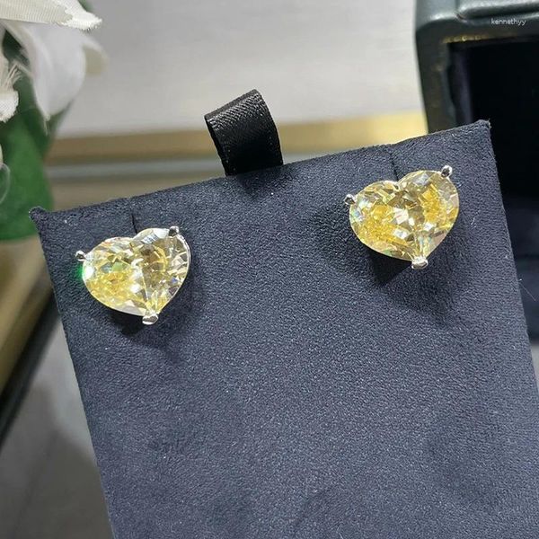 Pendientes de tuerca de Plata de Ley 925 pura de alta calidad para mujer, joyería de lujo, bonito regalo de corazón amarillo para mujer