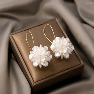 Pendientes de tuerca de verano, flor larga hecha a mano, perlas con cuentas, moda coreana, joyería dulce brillante