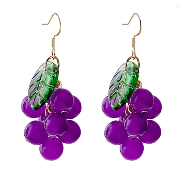 Pendientes de tuerca, conjunto de joyería de verano, tachuelas femeninas de moda, adornos de la serie de frutas, regalo interesante, temática de aguja de plata 925 púrpura