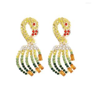 Pendientes de tuerca de verano, venta al por mayor, Color a la moda, tachuelas de flamenco, gota de Animal de diamantes de imitación, joyería para fiesta de cumpleaños para mujeres y niñas