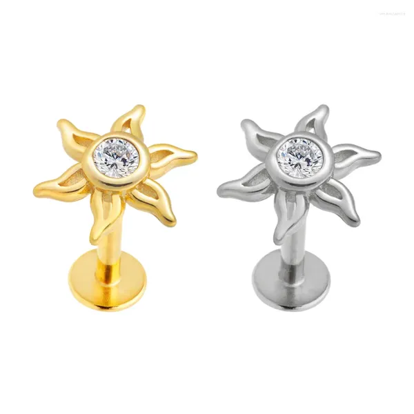 Pendientes Girasol Rosca Interna Micro Labret Acero 316L Cartílago Tragus Piercing Espalda Plana