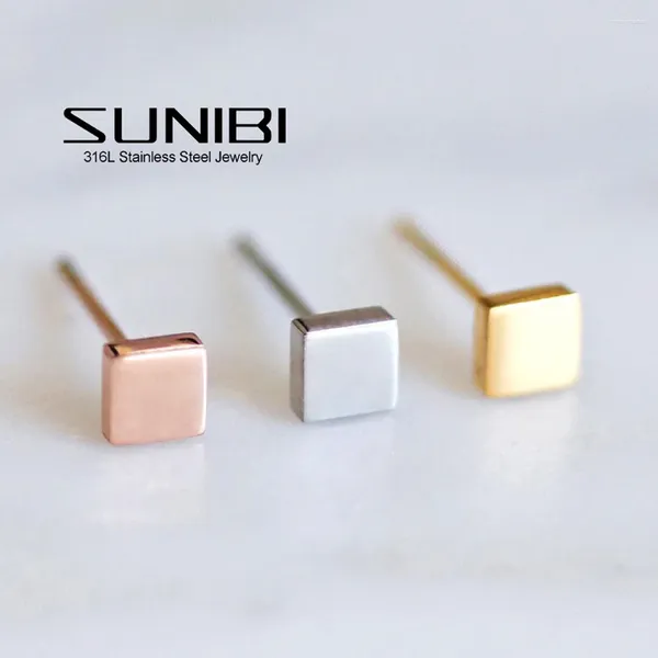 Boucles d'oreilles étalon sunibi acier inoxydable minimaliste petit pour femmes carré mini mode mignon bijourie bijoux en gros