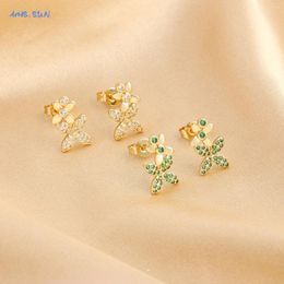 Boucles d'oreilles SUNDSLL Fleurs classiques Shape Gold plaquée zircon cubique pour les femmes Girls Élégants Bijoux de fête d'anniversaire