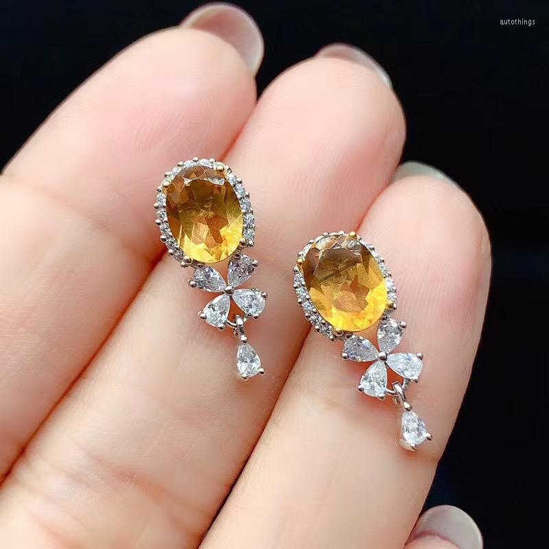 Stud Earrings Super Quality Citrine Earring Natural And Real 925 Sterling Silver