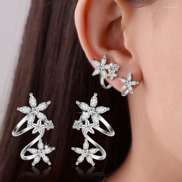 Pendientes de tuerca Sweet And Cool Lady Flower Curved Ear Clips Fashion All-match Zircon Style Women's High-end