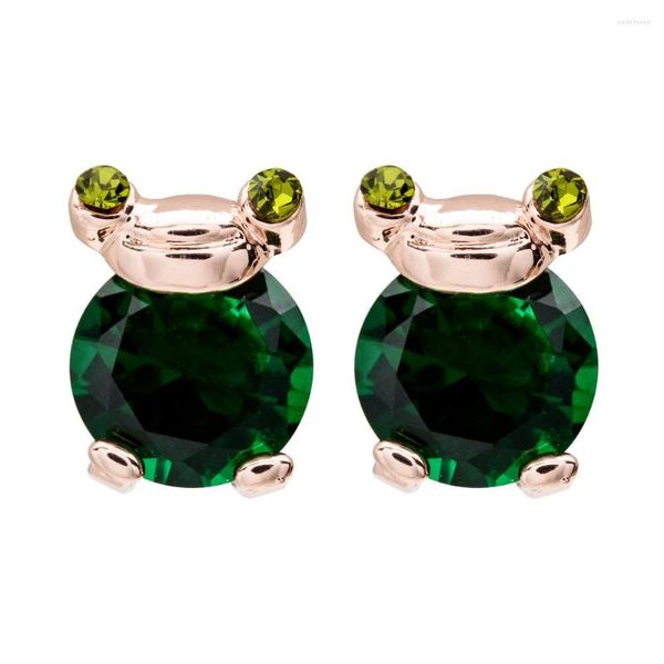 Pendientes de botón Dulce y romántico Rana verde Zircon Joyas elegantes que son abstractas humorísticas para mujeres / niñas ER-267