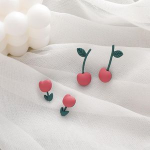 Pendientes de tuerca dulce caramelo fruta hoja fresca flor lindo divertido verde rojo cereza oreja Clip Piercing joyería Accesorios