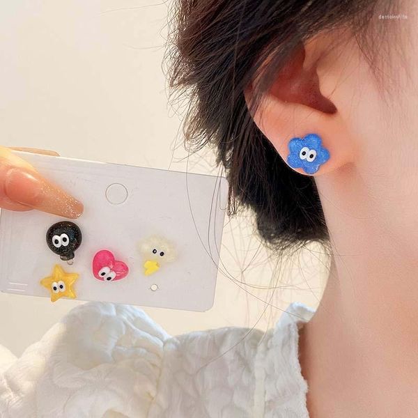 Pendientes de tuerca con forma de estrella y nube de dibujos animados para mujer, Color caramelo, estilo dopamina, bonito corazón, accesorios de gelatina, joyería de moda