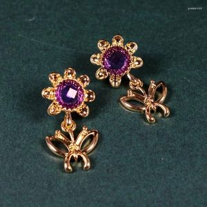 Boucles d'oreilles à tige en verre violet, fleur douce et mignonne, bijoux pour femmes, cadeau d'anniversaire