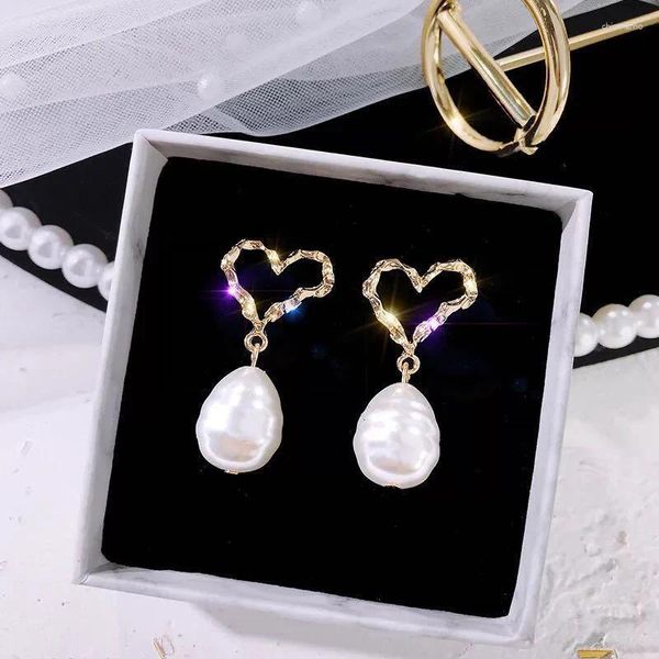 Boucles d'oreilles en forme de cœur pour femmes, Imitation de perles, tendance, amour, breloque coréenne, bijoux, cadeaux de fête de mariage