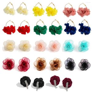 Boucles d'oreilles en fil d'organza doux et mignon pour femmes et filles, tissu à la mode, pétale de fleur de Rose, goutte d'eau, Bijoux cadeaux