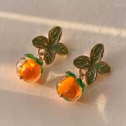 Stud -oorbellen zoete schattige persimmon fruit voor vrouw meisjes mode statement blad parel oranje bengelen bruiloft feest sieraden geschenken