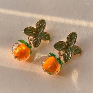 Boucles d'oreilles à clous doux mignon kaki Fruit pour femme filles mode déclaration feuille perle Orange balancent fête de mariage bijoux cadeaux