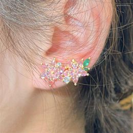 Boucles d'oreilles à tige fleur rose douce pour femmes vert cubique Zircon couleur or fête anniversaire cadeaux bijoux