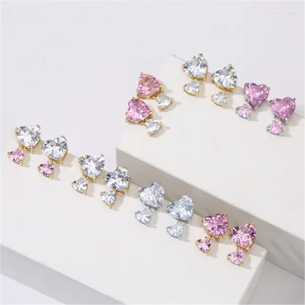 Boucles d'oreilles en forme de cœur pour femmes, rose doux, blanc, Zircon cubique, Mini petit charme, bijoux cadeau