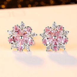 Boucles d'oreilles à tige douce romantique Zircon rose fleur de cerisier jolies filles bijoux pour femmes