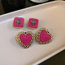 Stud Oorbellen Zoete Romantisch Rose Roze Doek Fashion Design Cross Voor Vrouwen Party Sieraden Accessoires Eenvoudig