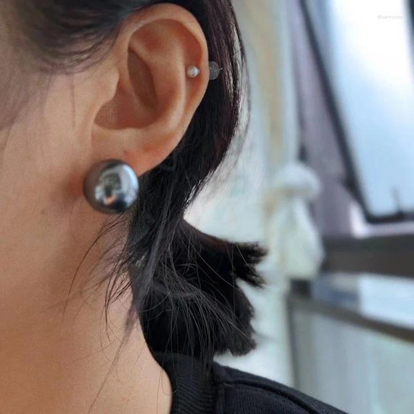 Pendientes De Perla De Concha De Mar Profundo Natural Gris Platino De Tahití Y Pendientes