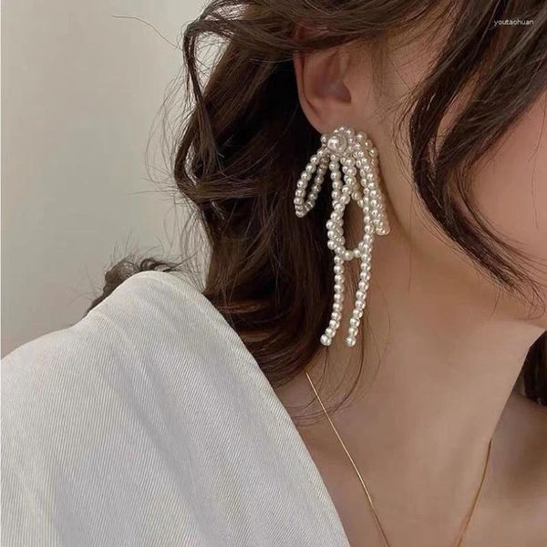 Pendientes de sementales Borla de perlas Handmade Boeds Long Peads para mujeres, joyería de boda, temperamento de la oreja colgante