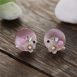 Pendientes de tuerca TDQUEEN, cuentas de piedra de Color rosa ópalo con concha Natural, joyería para orejas de pájaro y flor para mujer