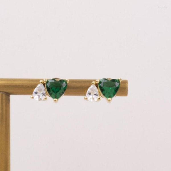 Boucles d'oreilles en forme de cœur en forme de goutte d'eau, géométrique, CZ, rose, vert, 2 couleurs, bijoux classiques simples pour femmes