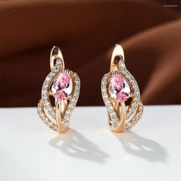 Boucles d'oreilles à tige tempérament délicate couleur or en forme de feuille étincelante rose Zircon Design pour les femmes bijoux de fiançailles de mariage élégants