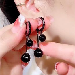 Orecchini a bottone Temperamento Retro Black Pearl Ball Drop Women Design di lusso Elegante cristallo ciondola l'orecchino Goth Jewelry Gift
